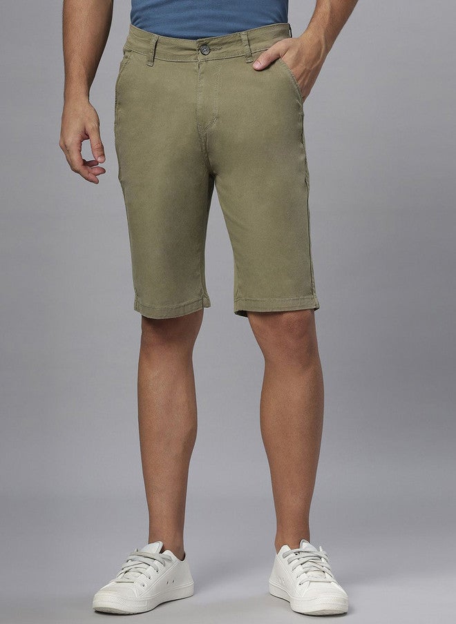 Hence Men Solid Olive Green Mid-Rise Chino Shorts - Image 1