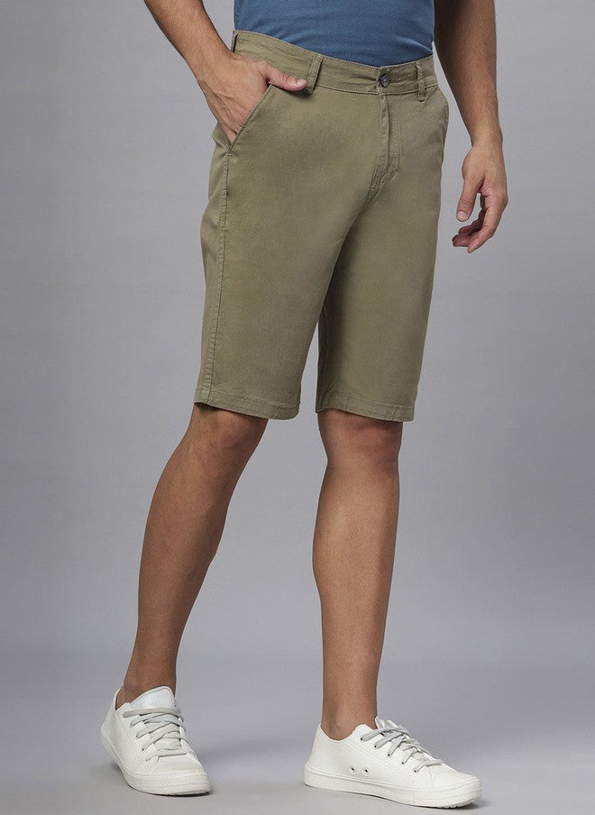 Hence Men Solid Olive Green Mid-Rise Chino Shorts - Image 2