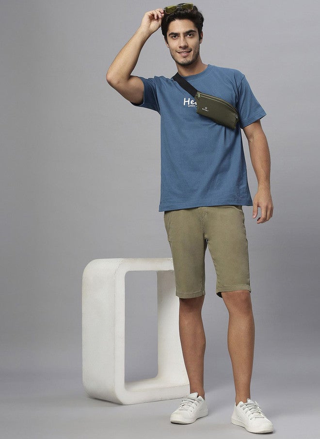 Hence Men Solid Olive Green Mid-Rise Chino Shorts - Image 5