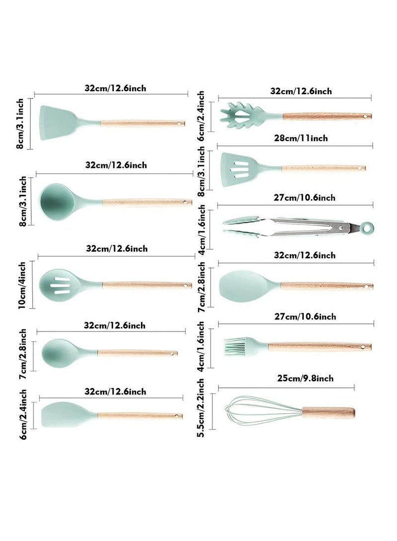 طقم أدوات الطهي من السيليكون غير اللاصق 11 قطعة باللون الأخضر - متين ومقاوم للحرارة - Image 1