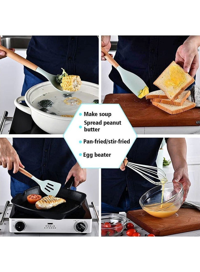 طقم أدوات الطهي من السيليكون غير اللاصق 11 قطعة باللون الأخضر - متين ومقاوم للحرارة - Image 3