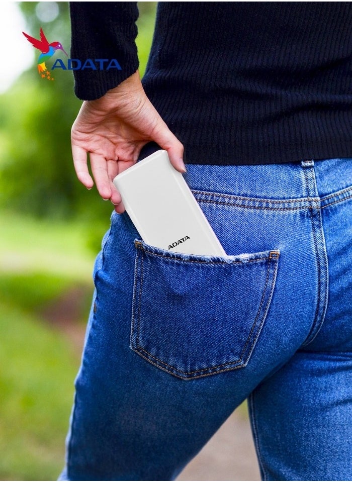 ADATA - Power Bank C20 | 20,000 mAh | USB Type-C and Type-A | Multi-Circuit Protection | Compatible with iPhone, Samsung, iPad, and More | White - Image 1
