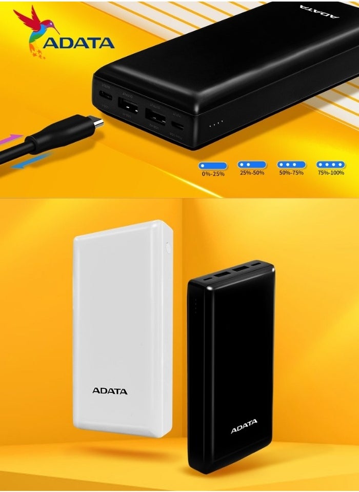 ADATA - Power Bank C20 | 20,000 mAh | USB Type-C and Type-A | Multi-Circuit Protection | Compatible with iPhone, Samsung, iPad, and More | White - Image 1