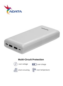 ADATA Power Bank C20 | 20,000 mAh | USB Type-C and Type-A | Multi-Circuit Protection | Compatible with iPhone, Samsung, iPad, and More | White  - Image 5
