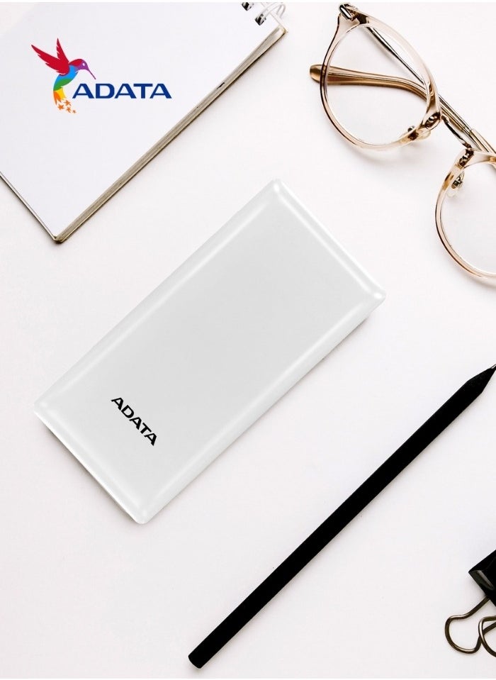 ADATA - Power Bank C20 | 20,000 mAh | USB Type-C and Type-A | Multi-Circuit Protection | Compatible with iPhone, Samsung, iPad, and More | White - Image 1