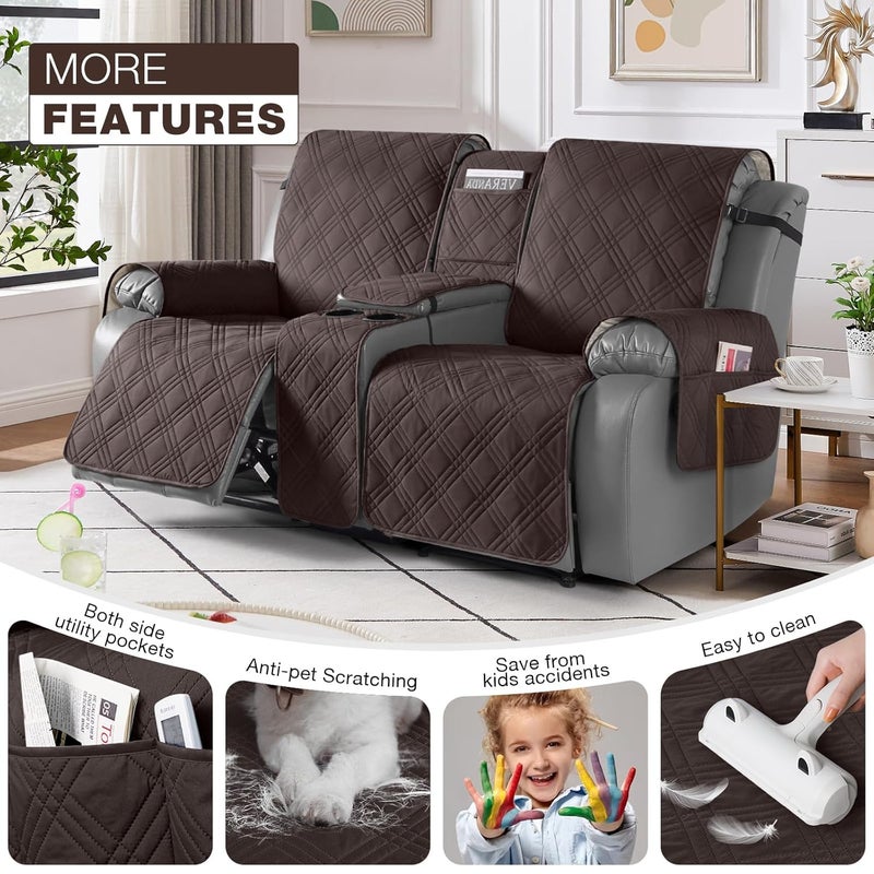 TAOCOCO Loveseat Recliner Cover with Center Console 100 Waterproof Pet Cover for Dual Recliner with Straps Design Split Reclining Loveseat Cover Furniture PetKids Protector 2 Seater Chocolate - Image 3