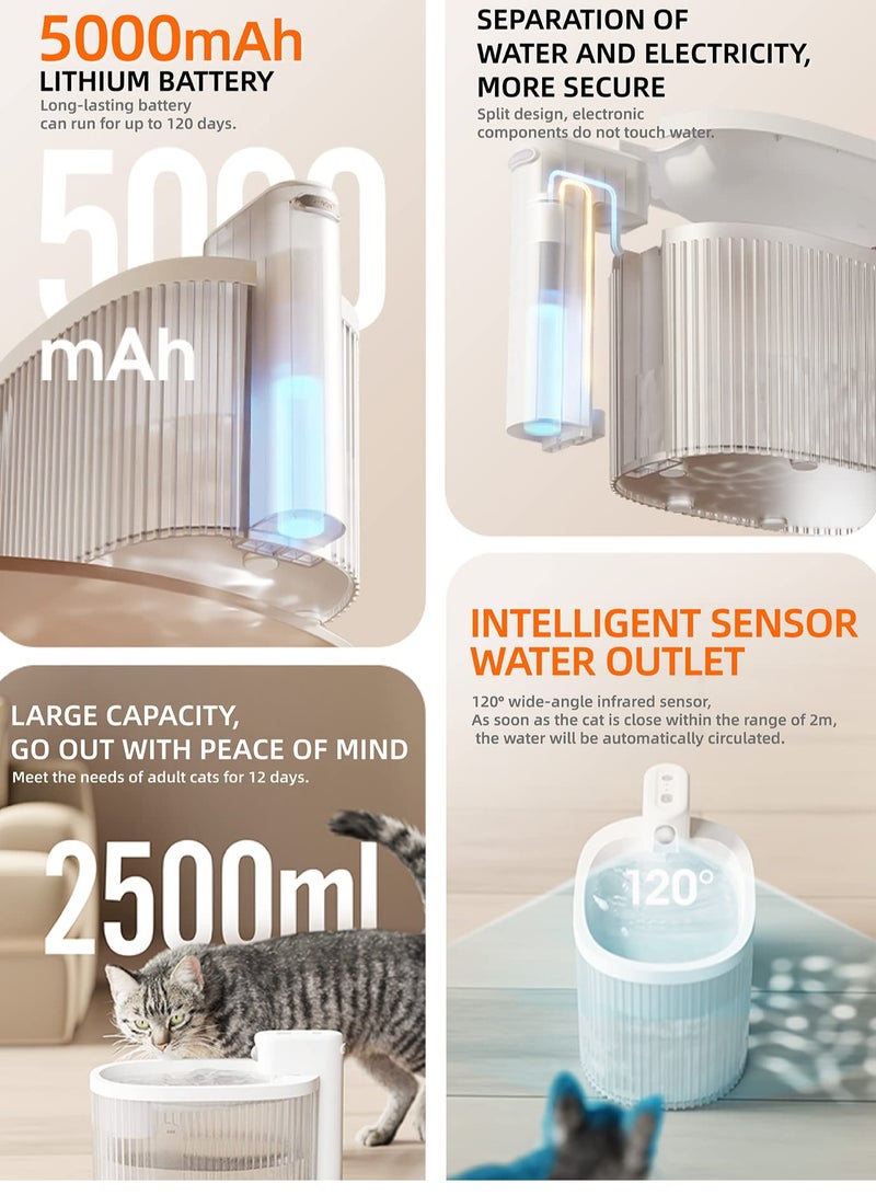 SYOSI نافورة مياه للقطط تعمل بالبطارية لاسلكية بسعة 95 أونصة/2.8 لتر، نافورة مياه أوتوماتيكية للقطط والكلاب مع 3 قطع فلاتر للقطط والكلاب والحيوانات الأليفة المتعددة (أبيض) - Image 3
