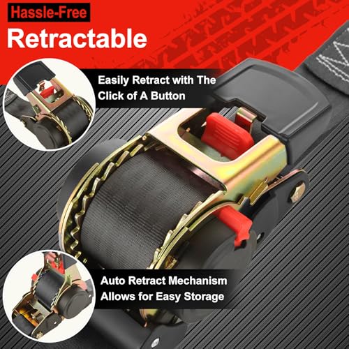 LISHINE 2 Pack 2 Inch Retractable Ratchet Straps Heavy Duty 15ft Self Retracting Tie Down Straps with S Hook, 3310 LBS Break Strength, AutoRetract Ratchet Straps for Motorcycle, Kayak, ATVs, Boats - Image 2