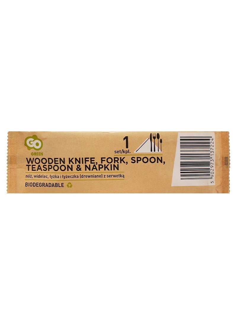 GODAN Organic Wooden Cutlery Set Eco-Friendly Knife Fork Napkin 16cm - Image 2