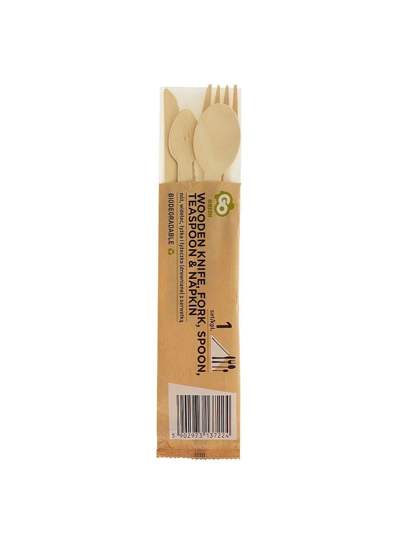 GODAN Organic Wooden Cutlery Set Eco-Friendly Knife Fork Napkin 16cm - Image 1