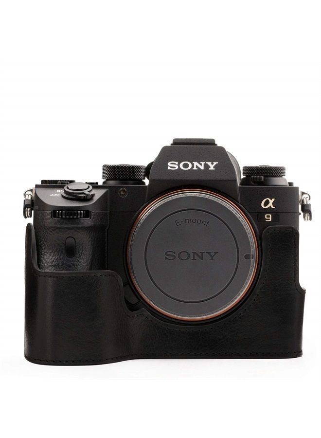 MegaGear MG1243 Sony Alpha A7RIII, A9, A7III Ever Ready Genuine Leather Camera Half Case and Strap - Black - Image 2