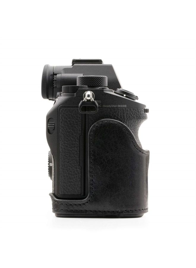 MegaGear MG1243 Sony Alpha A7RIII, A9, A7III Ever Ready Genuine Leather Camera Half Case and Strap - Black - Image 5
