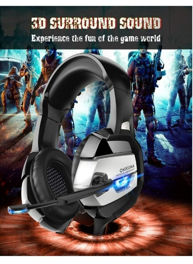 أونيكوما سماعة رأس للألعاب Onikuma K5 مزودة بميكروفون وخاصية إلغاء الضوضاء مع ضوء LED للهاتف المحمول والكمبيوتر المحمول Ps4 Ps5 Pc Xbox (أزرق)، سلكية - Image 2