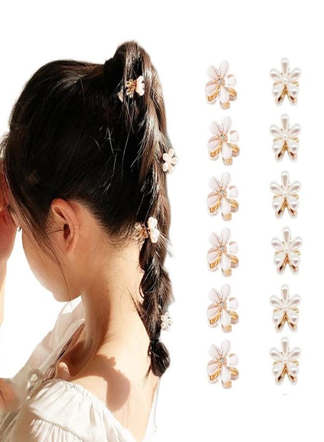 EPARTY مجموعة من 12 مشبك شعر صغير مزين باللؤلؤ، بتصميم زهور ربيعية صغيرة، إكسسوارات شعر للنساء والفتيات - Image 1