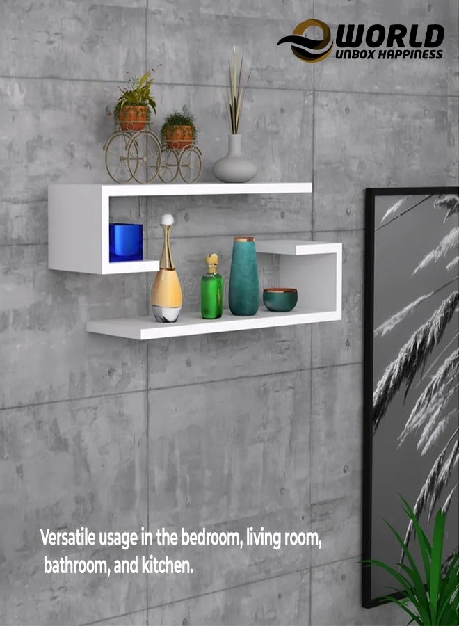 إي وورلد مجموعة من 2 رف عائم بتصميم عصري بسيط، منصات مثبتة بأناقة على الحائط لغرف النوم وغرف المعيشة والحمامات والمطابخ، قم بترفيع ديكور منزلك ومكتبك مع رفوف الكتب العائمة الإبداعية المثبتة على الحائط. - Image 4