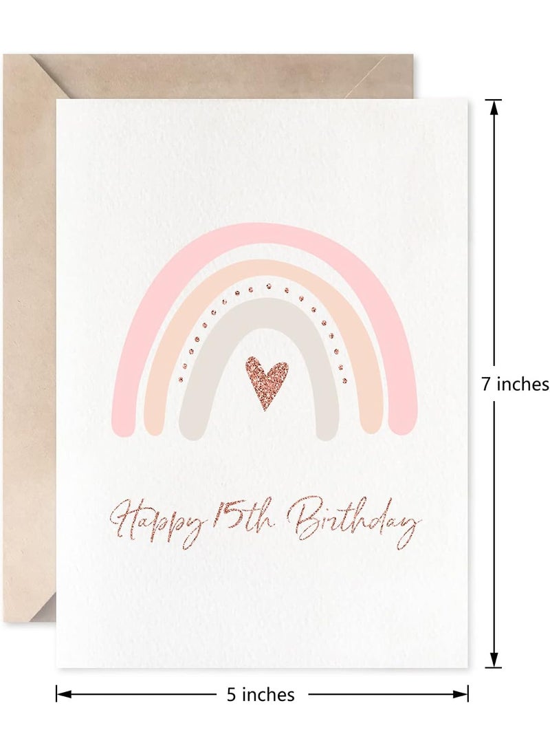 MAGJUCHE MAGJUCHE Rainbow 15 Years Birthday Card Rose Gold Boho Girl 15th Birthday Card From Parents Grandparents  - Image 3