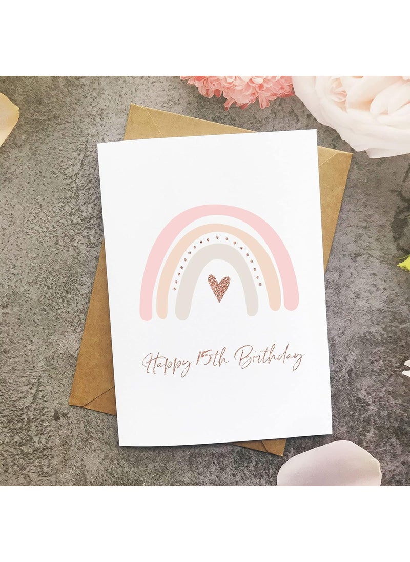 MAGJUCHE MAGJUCHE Rainbow 15 Years Birthday Card Rose Gold Boho Girl 15th Birthday Card From Parents Grandparents  - Image 2