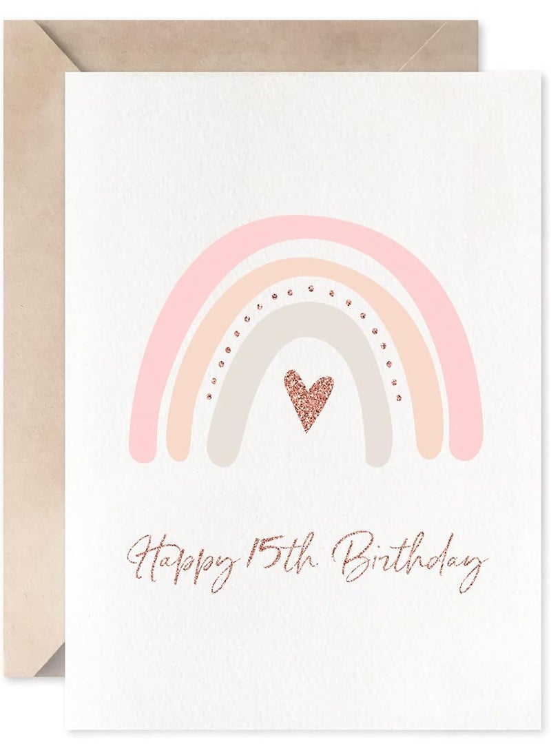 MAGJUCHE MAGJUCHE Rainbow 15 Years Birthday Card Rose Gold Boho Girl 15th Birthday Card From Parents Grandparents  - Image 1