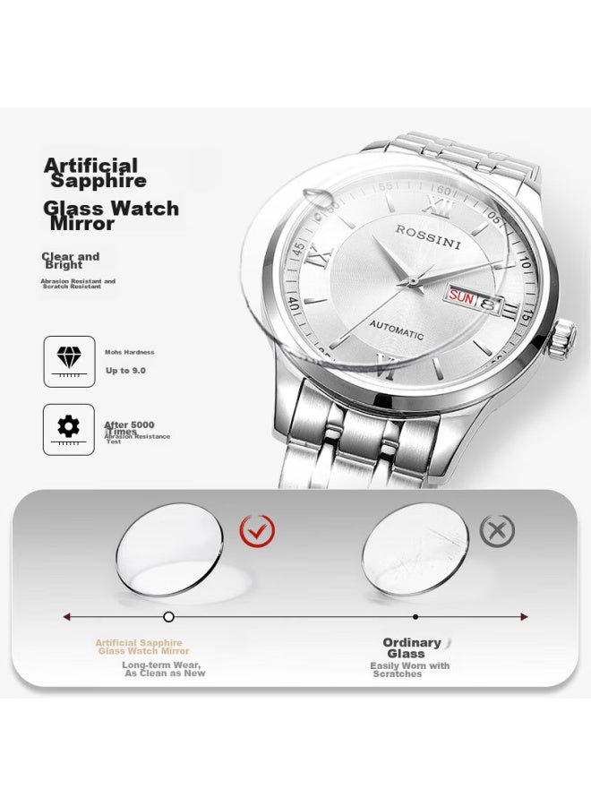 Rossini Men's Automatic Mechanical Watch With White Dial And Steel Strap, Birthday Gift, Chinese Brand, Business Versatile, Water-resistant 515701 - Image 3