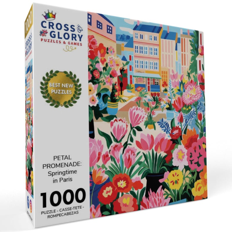Cross & Glory - Petal Promenade: Springtime in Paris - 1000 Piece Jigsaw Puzzle for Adults | Vibrant Spring Colors | Satin Finish | 20"x 27" - Image 2