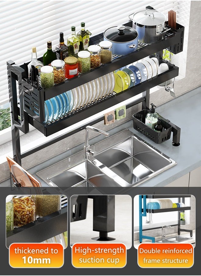 Generic - Above Sink Heavy Duty Dish Drainer Drying Rack, 2 Tier Thickened Carbon Steel Adjustable Height Kitchen Rack, Multifunctional Expandable Counter Organizer, Space Saver Dish Rack 106cm Black - Image 1