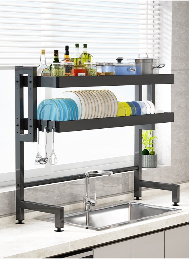 Generic - Above Sink Heavy Duty Dish Drainer Drying Rack, 2 Tier Thickened Carbon Steel Adjustable Height Kitchen Rack, Multifunctional Expandable Counter Organizer, Space Saver Dish Rack 106cm Black - Image 1
