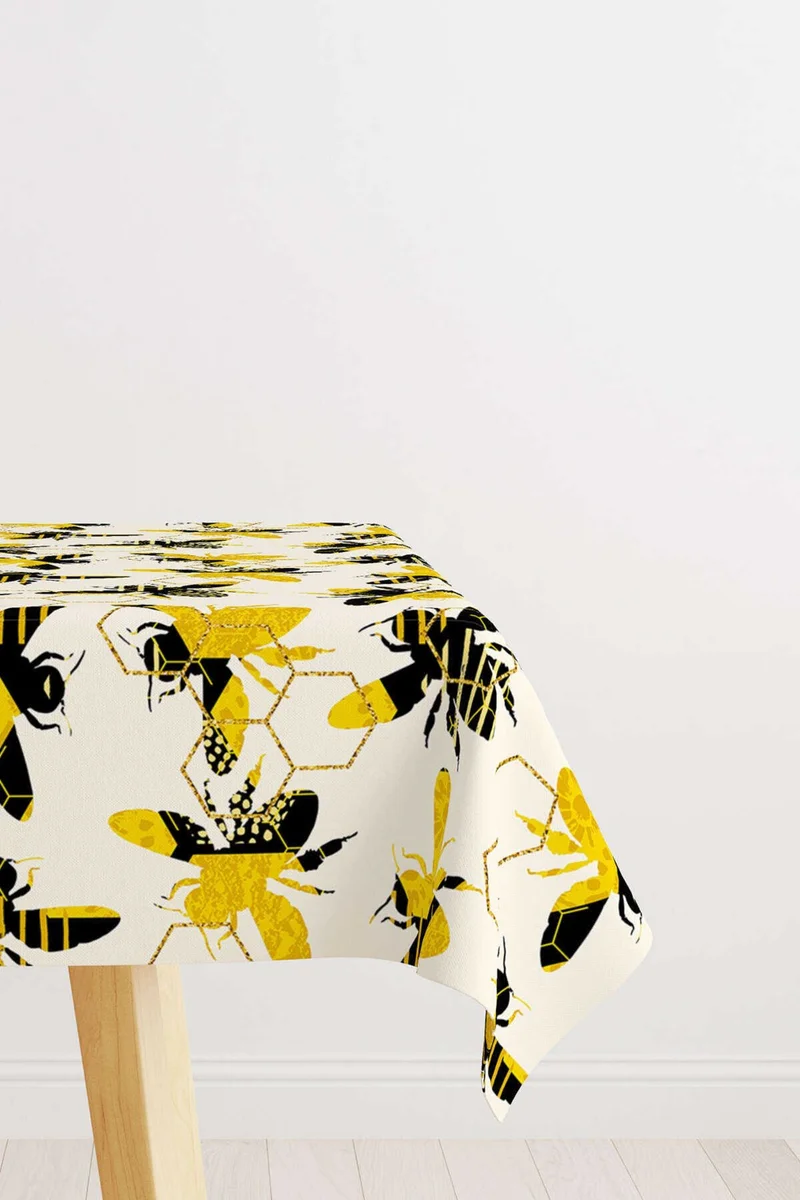 Cango Home Yellow Black Bee Honeycomb Patterned Digital Printed Tablecloth CGH1194-MS