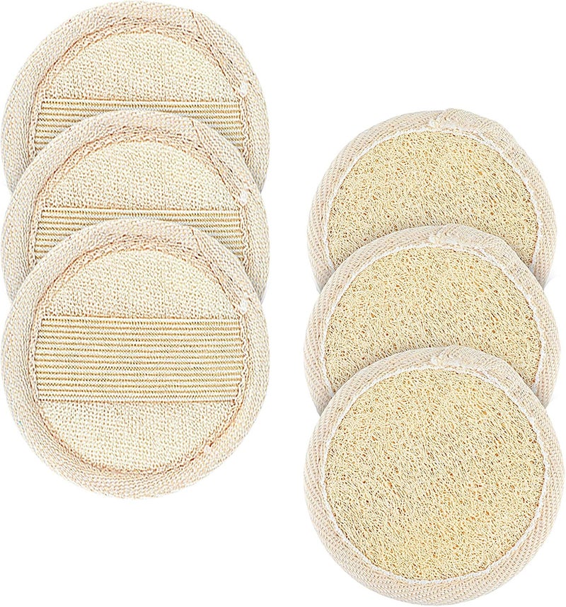 Amabro Loofah Sponge Face Pads Scrubber 6 PCS Exfoliating Facial Loofah Luffa Cleansing Sponge Scrub Pad Makeup Remover Brush for Men and Women Manual Bath Shower Glove Pad Body Scrubber