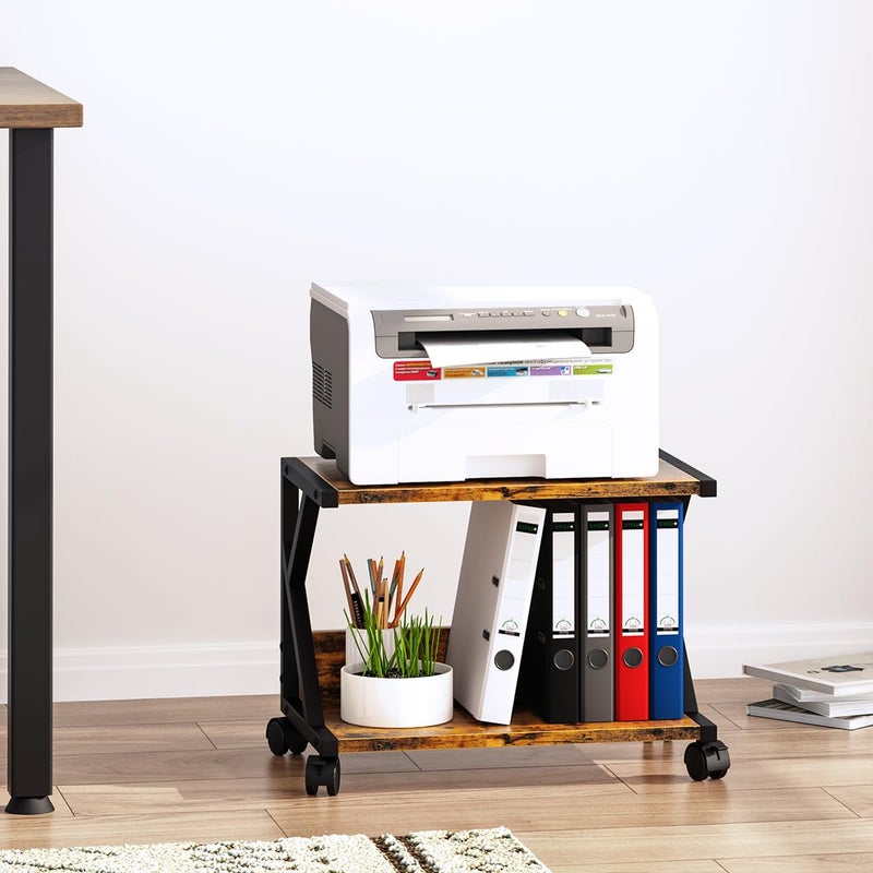 aboxoo Desktop Printer Stand with 2 Tier Wood Storage Shelves,Under Desk Printer Table,Multi-Purpose Home Office Desk Organizer for Fax Machine, Scanner (Rustic Brown) - Image 4