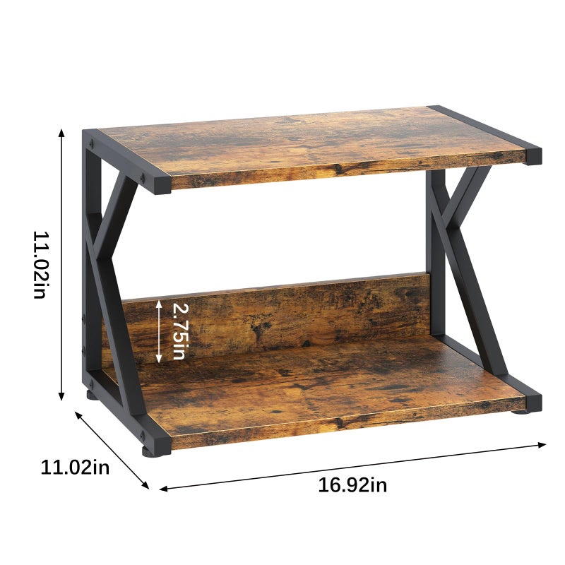 aboxoo Desktop Printer Stand with 2 Tier Wood Storage Shelves,Under Desk Printer Table,Multi-Purpose Home Office Desk Organizer for Fax Machine, Scanner (Rustic Brown) - Image 3