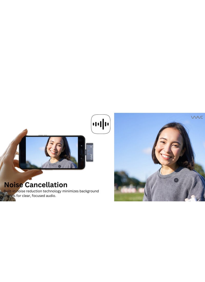 Wave - AirWave N2 Wireless Lavalier Microphone USB-C Compatible with Camera, iPhone, Android, Laptop 100Mtr LOS Range, Hi-Fi Audio, Noise Cancellation, 6H Duration, Plug and Play, Mini Body Design for Vlogging - Image 1