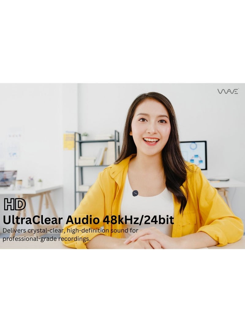 Wave - AirWave N2 Wireless Lavalier Microphone USB-C Compatible with Camera, iPhone, Android, Laptop 100Mtr LOS Range, Hi-Fi Audio, Noise Cancellation, 6H Duration, Plug and Play, Mini Body Design for Vlogging - Image 1