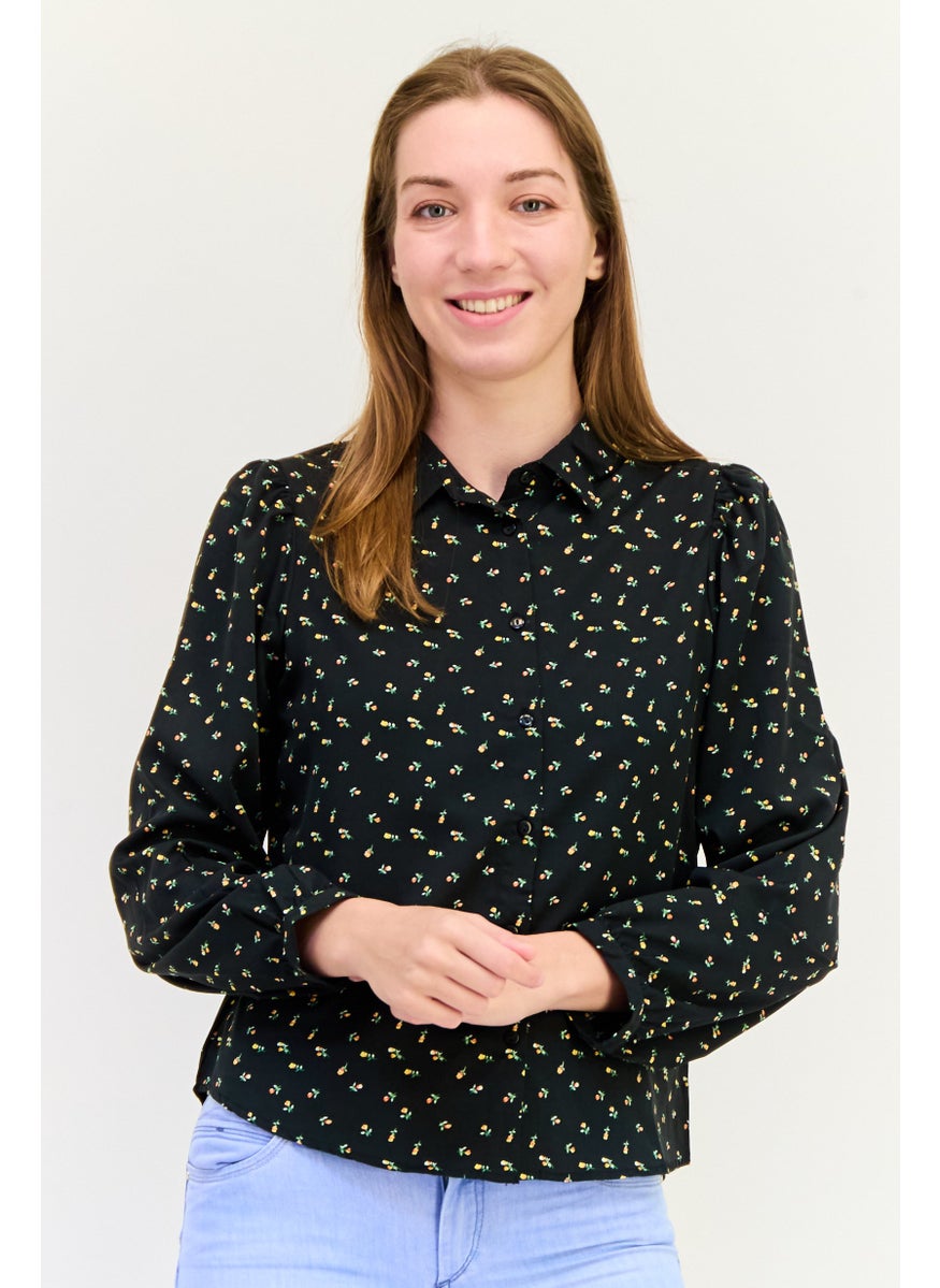BRAVE SOUL Women Spread Collar Long Sleeve Floral Print Blouse, Multicolor  - Image 1