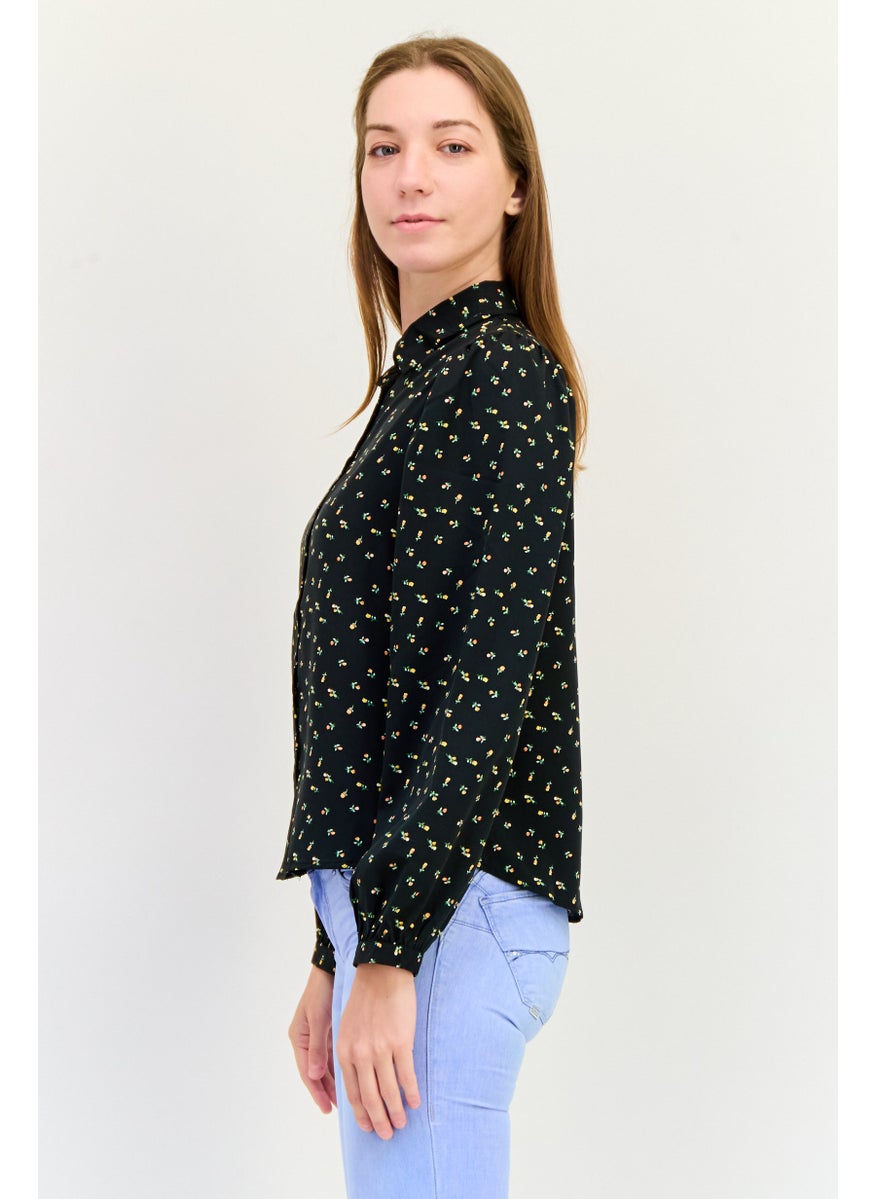 BRAVE SOUL Women Spread Collar Long Sleeve Floral Print Blouse, Multicolor  - Image 4