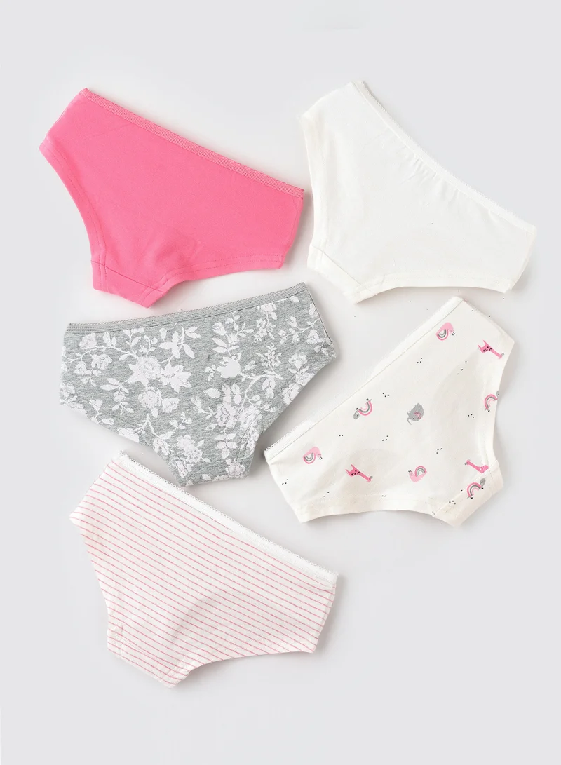 Jelliene 5 Pack Girls Briefs 95% Cotton 5% Elastane, Soft and Comfortable Underwear for Girls
