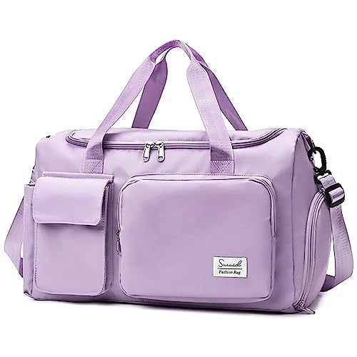Suruid Travel Duffel Bag with Shoes Compartment Sports Gym Bag with Dry Wet Separated Pocket for Men and Women, Overnight Bag Weekender Bag Training Handbag Yoga Bag - Purple - Image 1