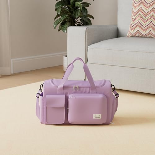 Suruid Travel Duffel Bag with Shoes Compartment Sports Gym Bag with Dry Wet Separated Pocket for Men and Women, Overnight Bag Weekender Bag Training Handbag Yoga Bag - Purple - Image 2