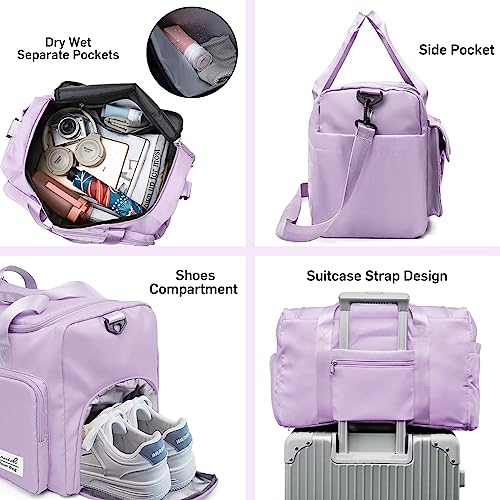 Suruid Travel Duffel Bag with Shoes Compartment Sports Gym Bag with Dry Wet Separated Pocket for Men and Women, Overnight Bag Weekender Bag Training Handbag Yoga Bag - Purple - Image 4