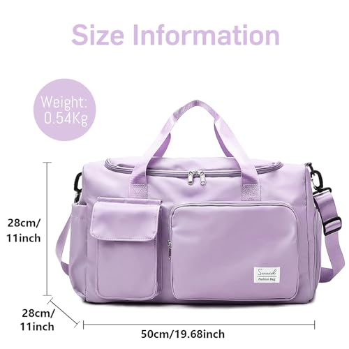 Suruid Travel Duffel Bag with Shoes Compartment Sports Gym Bag with Dry Wet Separated Pocket for Men and Women, Overnight Bag Weekender Bag Training Handbag Yoga Bag - Purple - Image 3