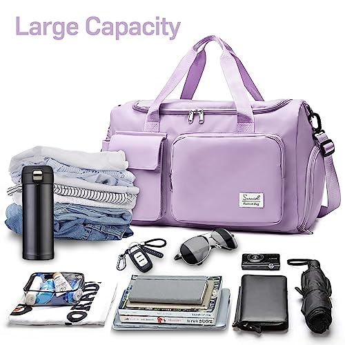 Suruid Travel Duffel Bag with Shoes Compartment Sports Gym Bag with Dry Wet Separated Pocket for Men and Women, Overnight Bag Weekender Bag Training Handbag Yoga Bag - Purple - Image 5