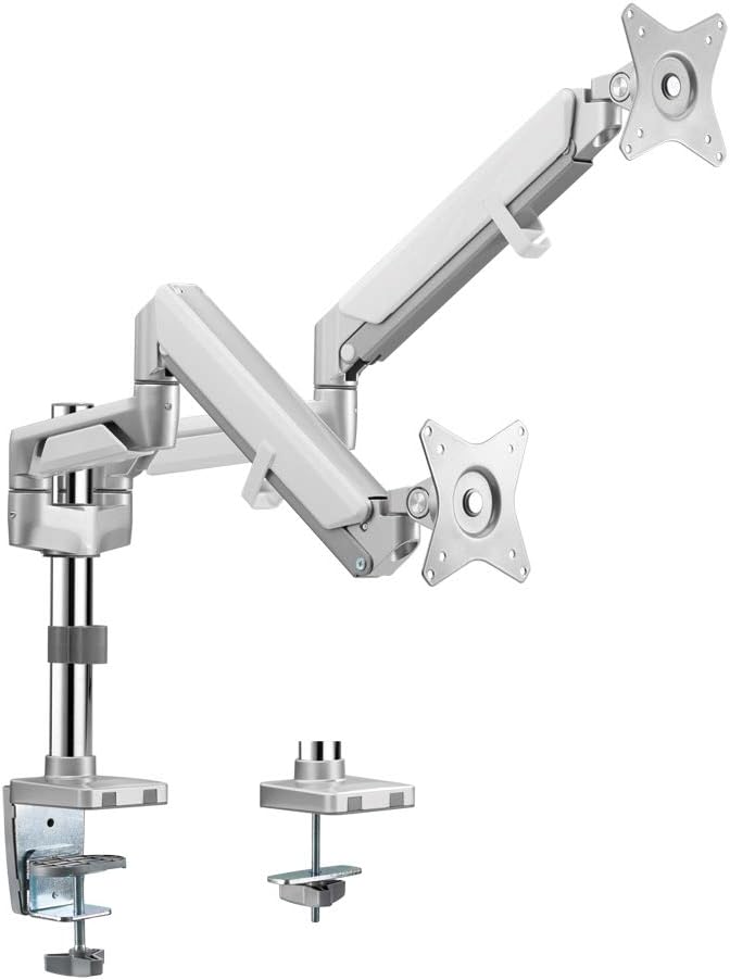 BP0089 Aluminium Dual Monitor Desk Mount for 2x 17-32 Inch (LCD, LED, OLED, etc.) with Gas Lift, Flat & Curved TVs, Arm Length = 553 mm