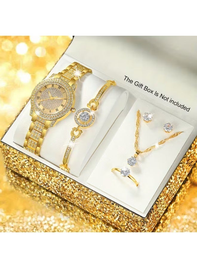 NIBEMINENT 1pc Round Elegant Business Minimalist Luminous Quartz Watch and 5pcs Jewelry Set - Perfect for Weddings, Celebrations, Gifts, Corporate Events, Year-End Parties, Employee Gifts, High-End Business Women - Ideal for Daily Wear and Gift Occasions - Image 1