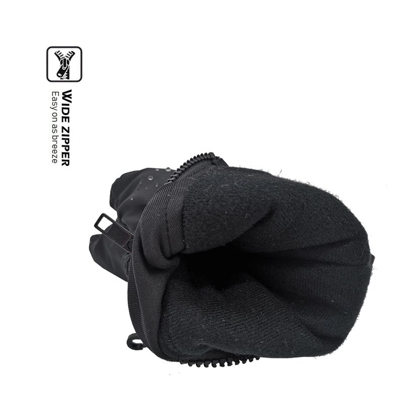 HIGHCAMP Kids Long Cuff Winter Snow Ski Mitten with Zipper Waterproof Gloves for Toddler Boys Girls-Black,M (6-8 Y) - Image 5