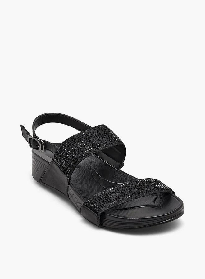 Flora Bella By Shoexpress BLACK Women Embellished Wedge Heel Sandals for Women | Best Price UAE