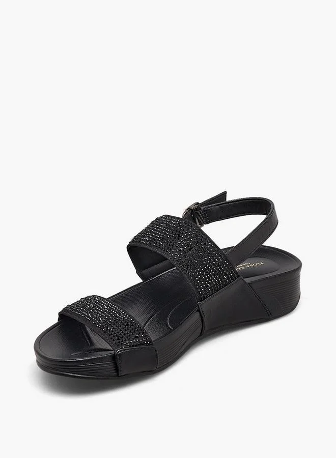 Flora Bella By Shoexpress BLACK Women Embellished Wedge Heel Sandals for Women | Best Price UAE