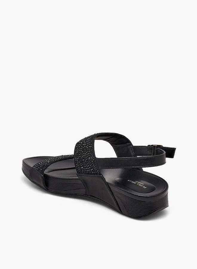 Flora Bella By Shoexpress BLACK Women Embellished Wedge Heel Sandals for Women | Best Price UAE