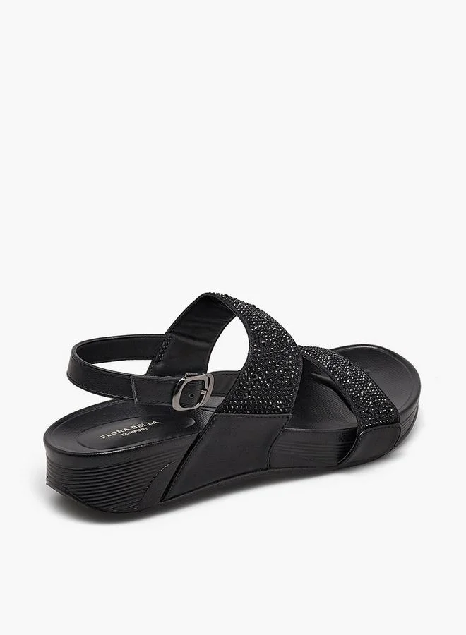 Flora Bella By Shoexpress BLACK Women Embellished Wedge Heel Sandals for Women | Best Price UAE