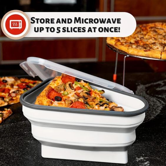 PIKFOS Pizza Storage Container Collapsible Expandable Pizza Container with 5 Microwavable Serving Trays Adjustable Pizza Slice Box to Organize Save Space Dishwasher White - Image 4