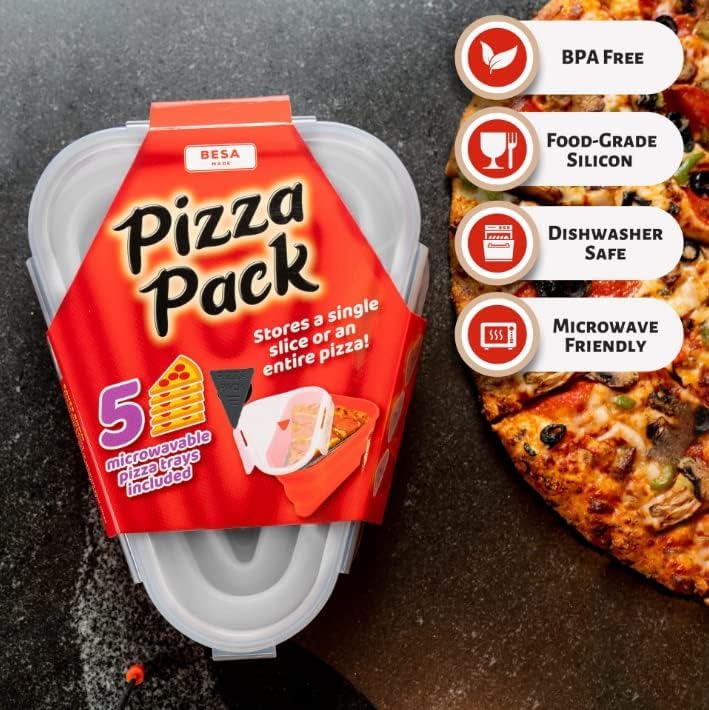 PIKFOS Pizza Storage Container Collapsible Expandable Pizza Container with 5 Microwavable Serving Trays Adjustable Pizza Slice Box to Organize Save Space Dishwasher White - Image 3