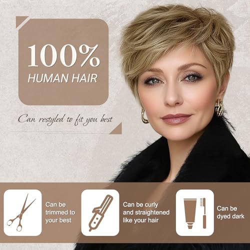 RUWISS Short Hair Toppers for Women Real Human Hair 5x55 Base Pixie Cut with Bangs ClipIn Curly Hair Pieces for Women with Thinning Hair Brown - Image 3